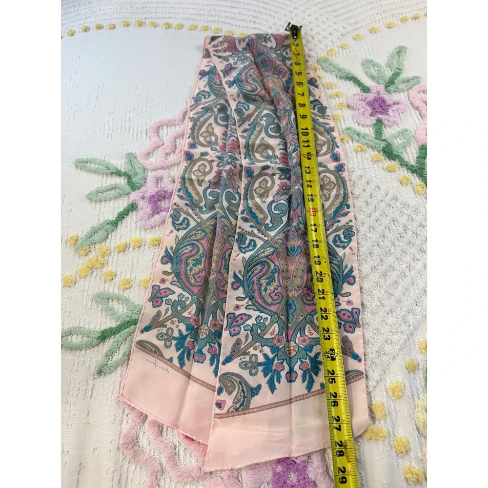 Ginnie Johansen Vintage Paisley Floral Oblong Scarf Pink Teal Boho Accessory